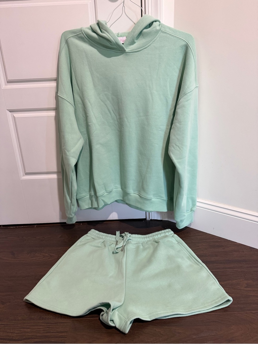 Pink Lily Hoodie & Shorts Lounge Set - Mint - M